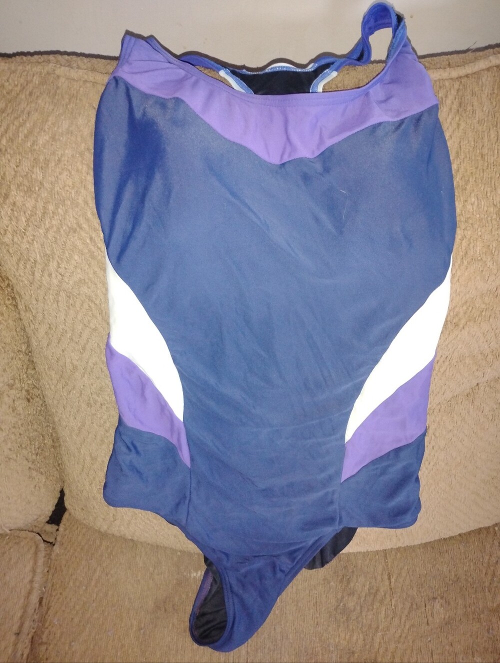 Navy & Purple One-Piece Swimsuit with White Accents